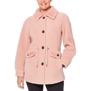 Kate Spade Faux Fur Anorak Button Front Coat Peony Women XL NWT Preppy